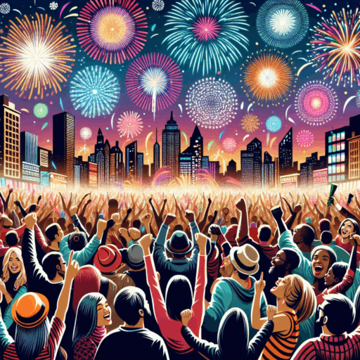 Celebración de Año Nuevo con fuegos artificiales.